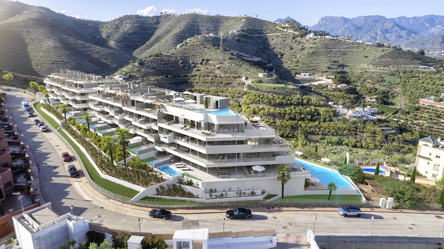 New project in Nerja of 2 and 3 bedroom apartments, stunning sea views and communal pool, padel court, gym and more.