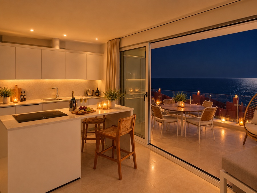 Exclusief hoekappartement met panoramisch zeezicht in Bayview II, Nerja