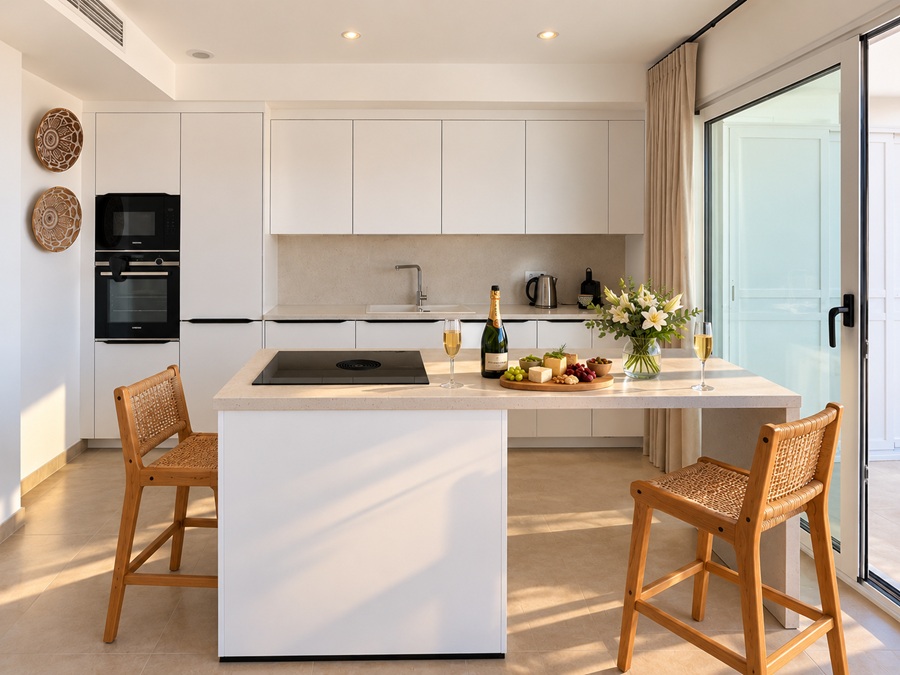 Exclusief hoekappartement met panoramisch zeezicht in Bayview II, Nerja