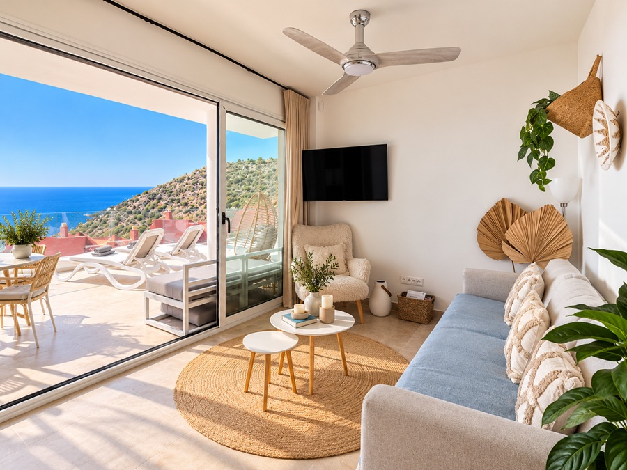 Exclusief hoekappartement met panoramisch zeezicht in Bayview II, Nerja